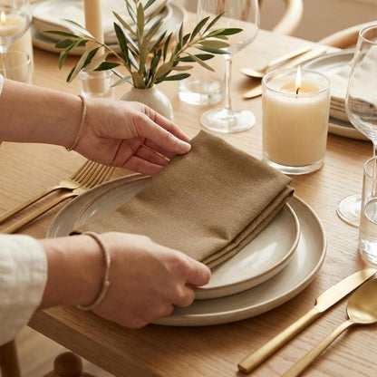 ACCENTHOME Natural Cotton Linen Napkin Set of 12 18x18 inch Dinner Napkins - Washable Soft Premium Hotel Quality Reusable Hemmed Edges Napkins Perfect Table Linens for Family Dinners, Weddings