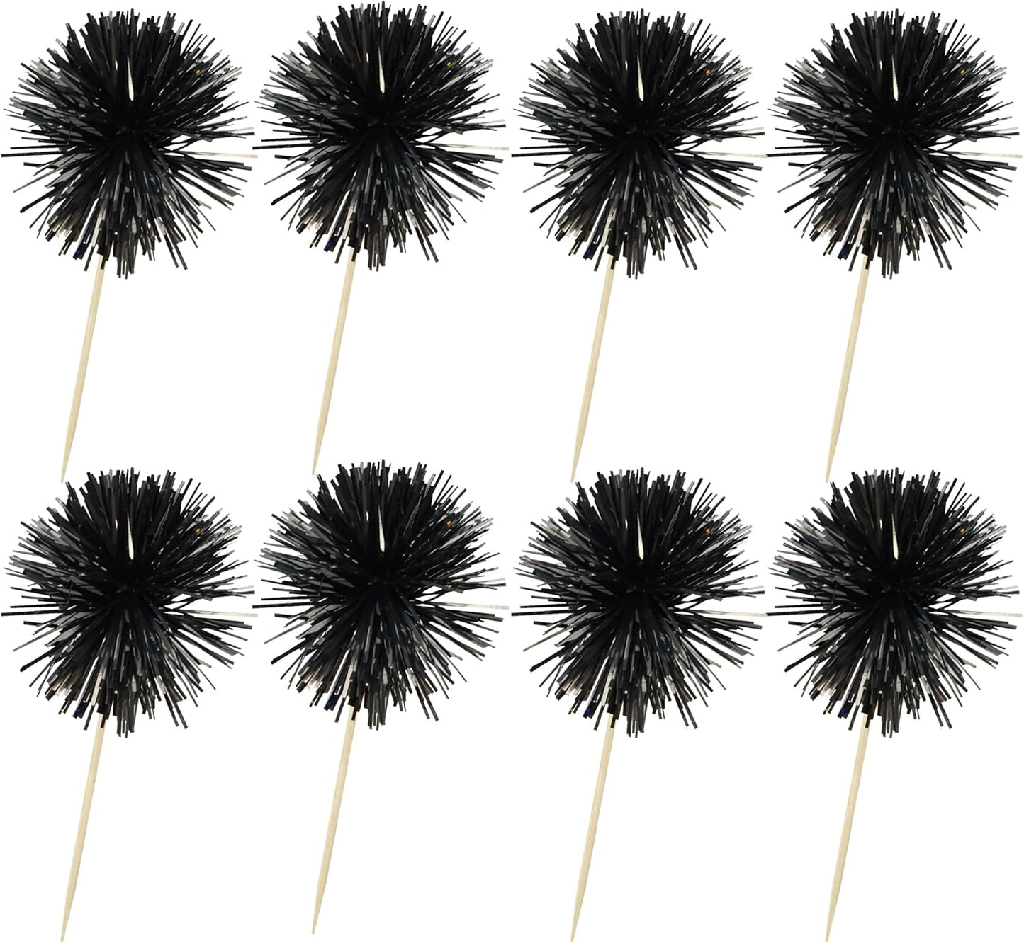 Ephlyn 30Pcs Foil Firework Cupcake Toppers Sparkle Tinsel Cupcake Picks Drink Stirrers Cocktail Food Fruit Toothpicks for Baby Shower Graduation Party Supplies White