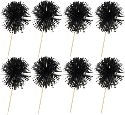 Ephlyn 30Pcs Foil Firework Cupcake Toppers Sparkle Tinsel Cupcake Picks Drink Stirrers Cocktail Food Fruit Toothpicks for Baby Shower Graduation Party Supplies White