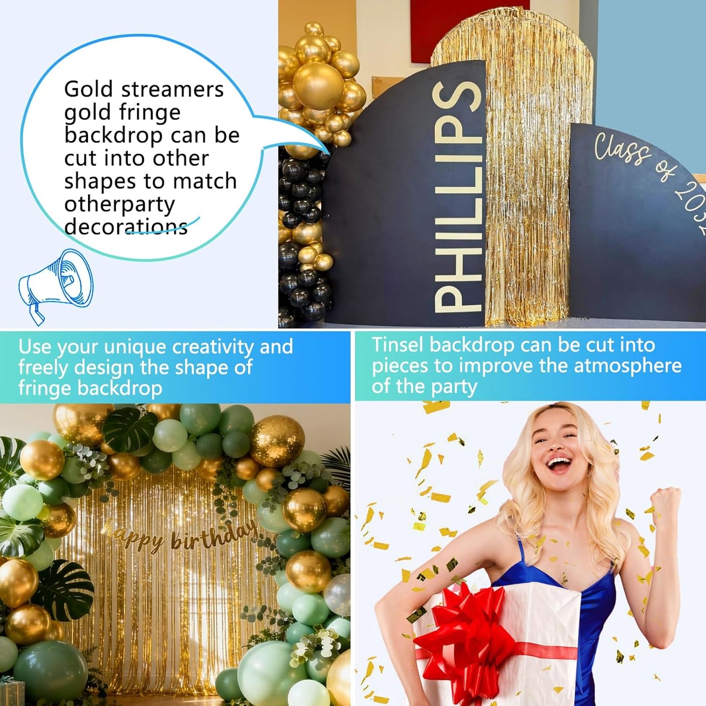 2 Pack Foil Curtain Backdrop Curtains Silver Tinsel Door Streamers Birthday Party Decorations Photo Booth Props for Disco Party Graduation Wedding Baby Shower Bachelorette Christmas Gender Reveal