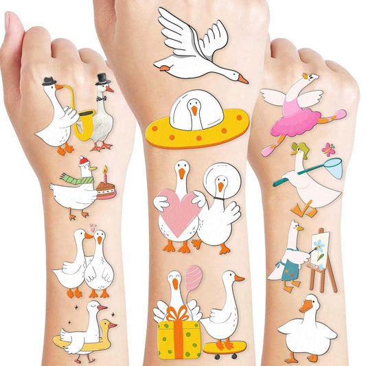 96PCS Silly Goose Temporary Tattoos Pre-Cut, Funny Farm Animal-Themed Party Favors Decoration & Supplies,1st Birthday Decor, Cute Geese & Duck Meme Stickers Gifts for Kids, Boys, Girls, School Prizes