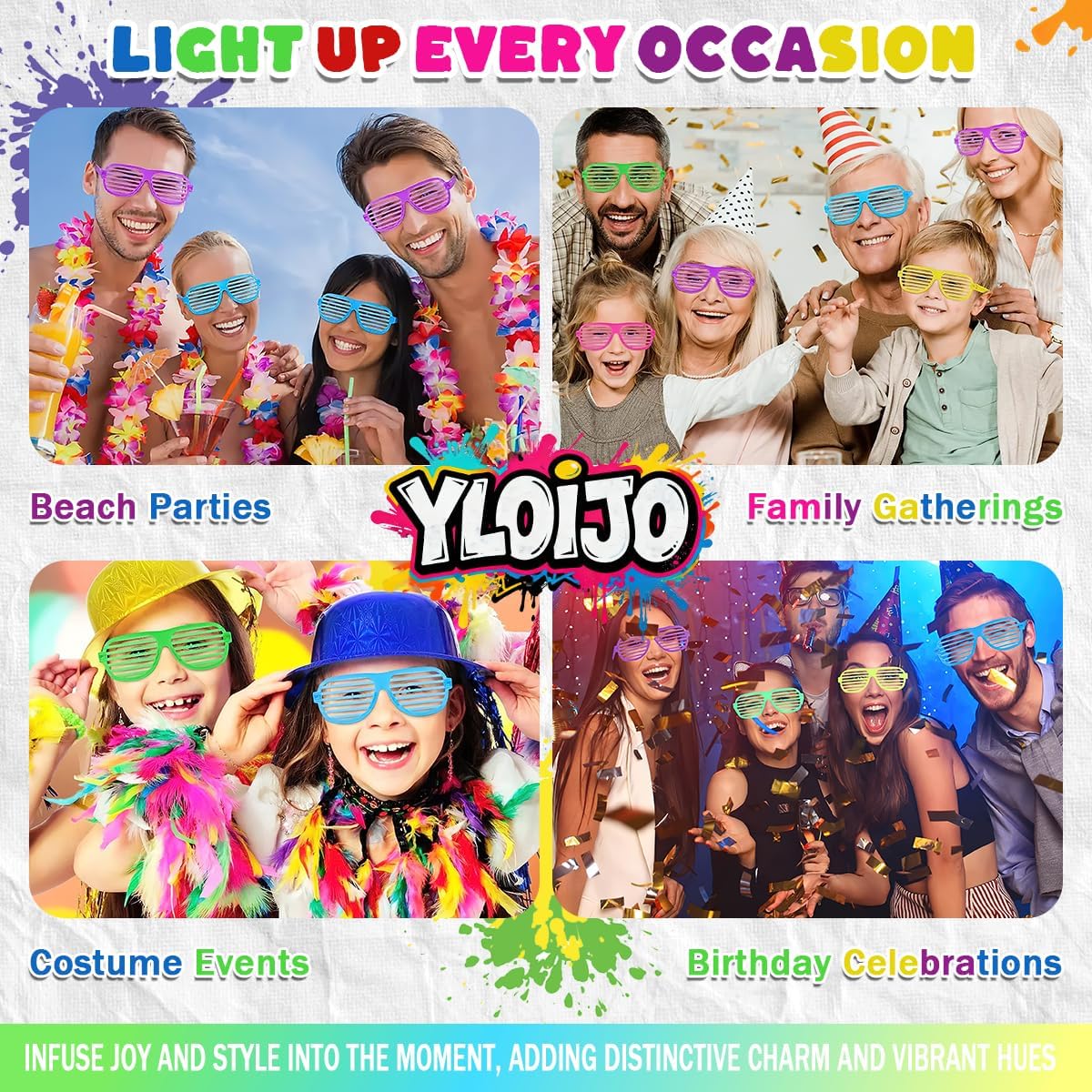 Shutter Glasses Neon Color Shades Sunglasses Set Novelty 80s 90s Funny 6-Color Plastic Venetian Blinds Party Glasses