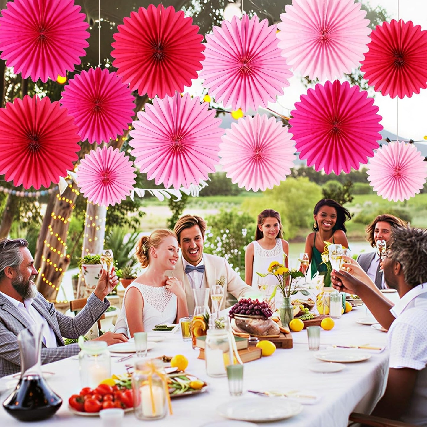 BestoFun 12PCS Paper Fans Hot Pink Party Decorations Tissue Paper Flowers Decorations Paper Fans Party Decorations for Girl Groovy Birthday Baby Shower Wedding Bachelorette Room Wall Hanging Décor