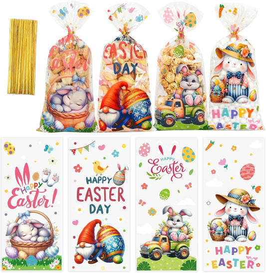 Soarvita Wildflower Cellophane Treat Bags: 50Pack Clear Plastic Floral Goodie Bags with 60 Ties for Cookies Snacks & Gift Packaging, Spring Candy Bag for Baby Bridal Shower Wedding Party Favors