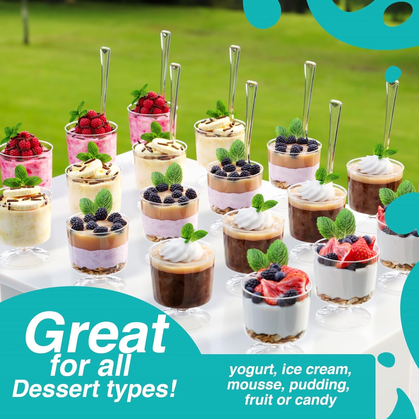 Exquisite Mini Dessert Cups With Spoons 200 Pcs - 2 Oz Square Clear Plastic Pudding Cups Disposable With Tasting Spoons 100 Sets | Mini Parfait Cup | Appetizer Cup For Party & Events