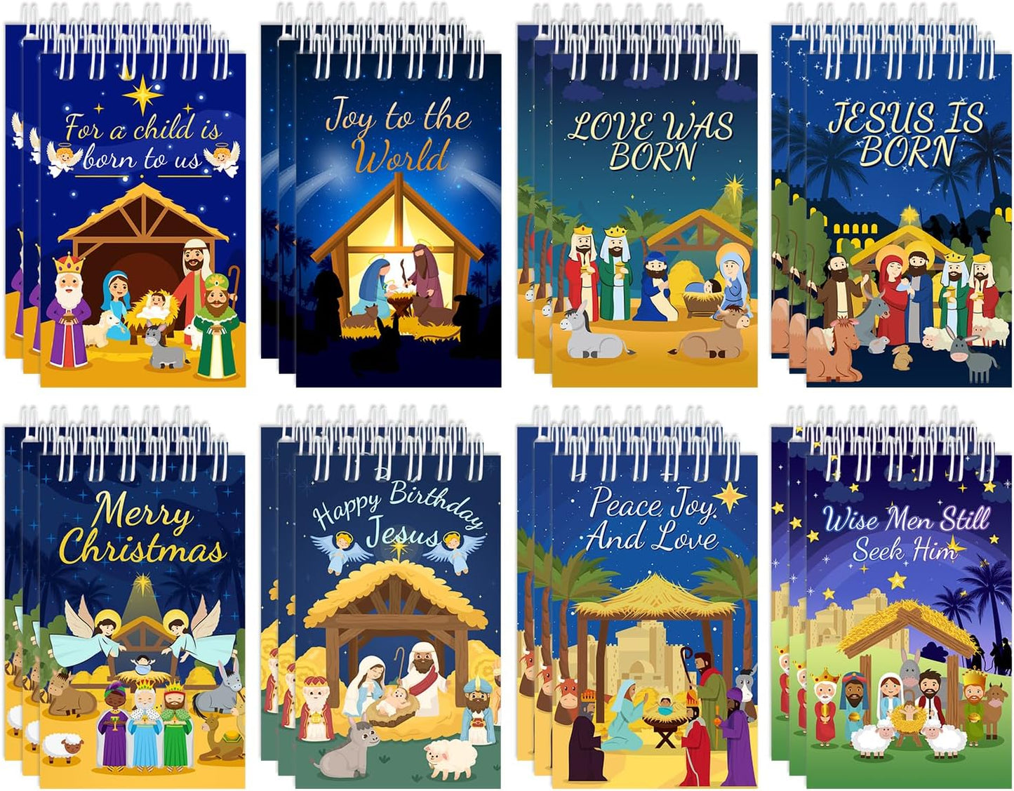 24 PCS Nativity Mini Notebooks, Christmas Religious Nativity Party Favors Happy Birthday Jesus Party Decorations Nativity Pocket Notepads Journal Memo Spiral Notebooks for School Classroom Rewards