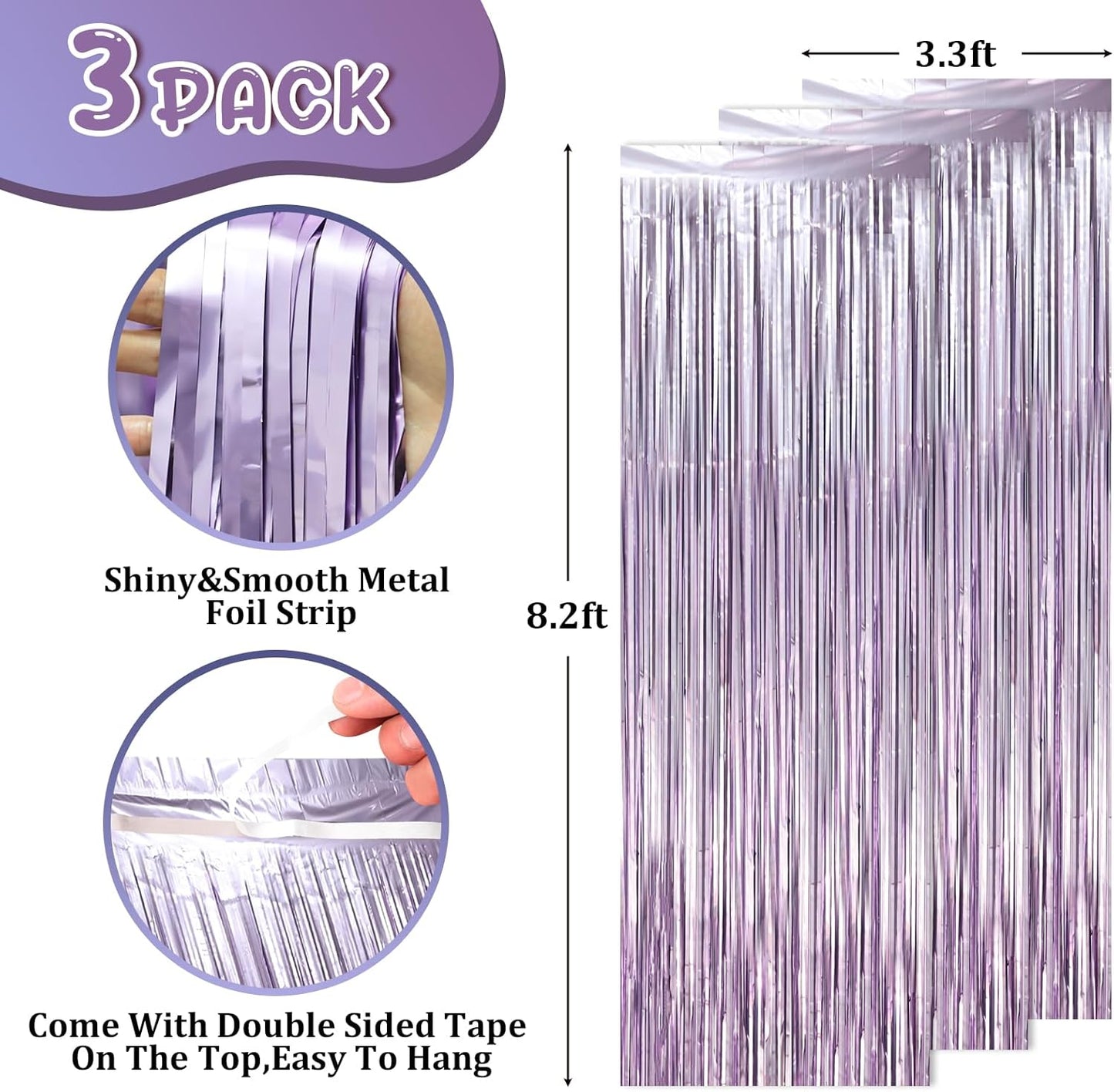 Voircoloria 3 Pack 3.3x8.2 Feet Gold Foil Fringe Backdrop Curtains, Tinsel Streamers, Fringe Backdrop for 2025 New Years Eve, Graduation, Birthday, Baby Shower, Gender Reveal, Disco Party - Colors B