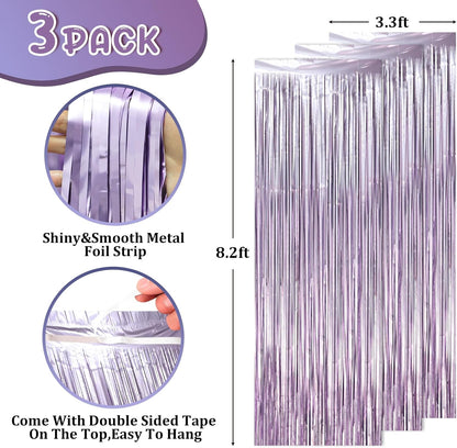Voircoloria 3 Pack 3.3x8.2 Feet Gold Foil Fringe Backdrop Curtains, Tinsel Streamers, Fringe Backdrop for 2025 New Years Eve, Graduation, Birthday, Baby Shower, Gender Reveal, Disco Party - Colors B