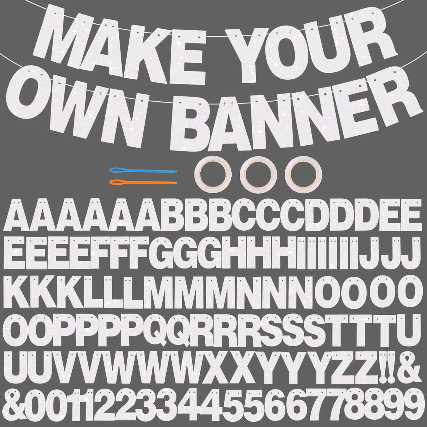 BEISHIDA 116 PCS A-Z DIY Letter Banner Kit Make Your Own Banner Including 111 Letters and Numbers 3 Rope and 2 Threading Device,Customized for Birthday Graduation Wedding Decor Black