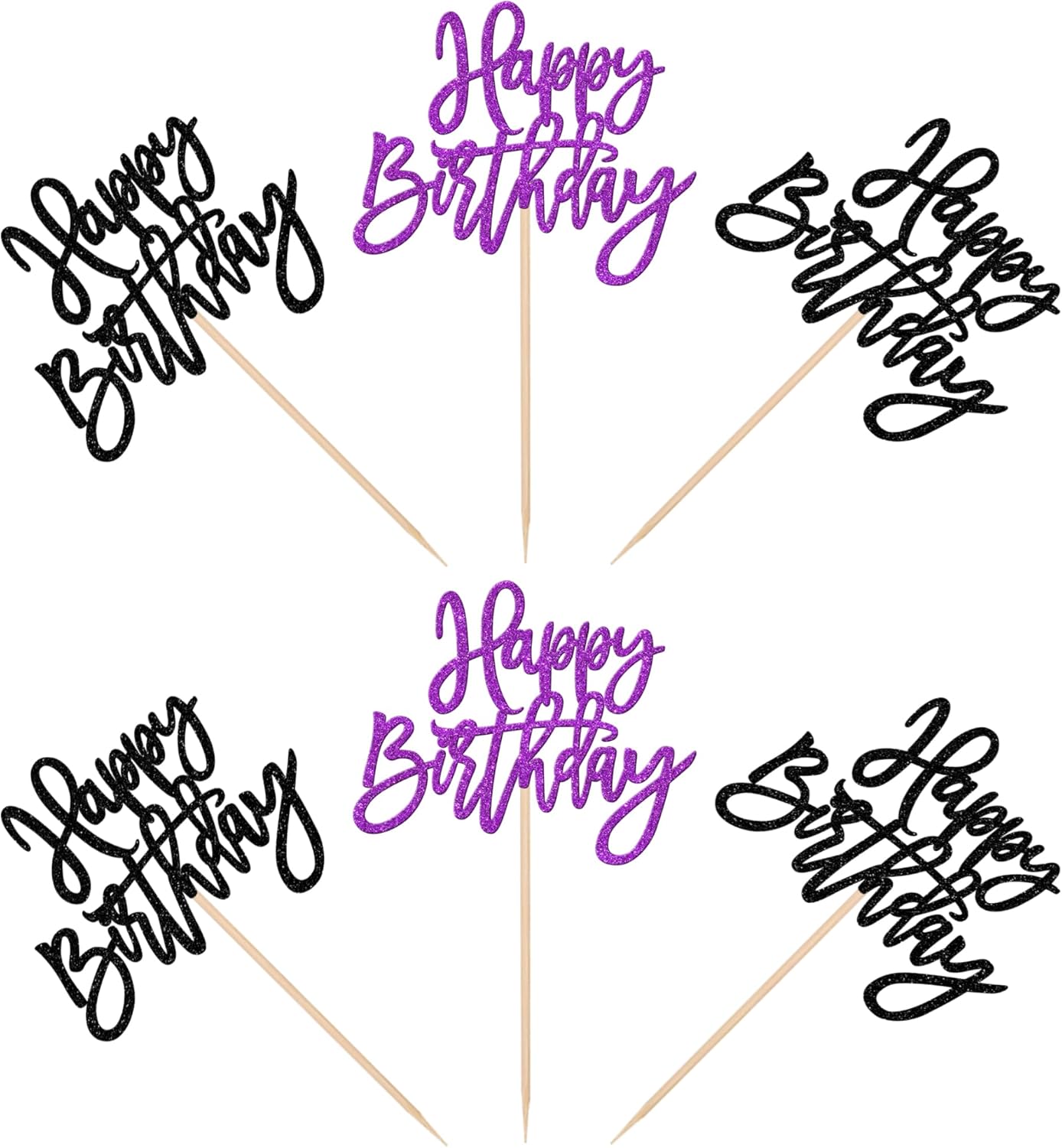 24 PCS Happy Birthday Cupcake Toppers Glitter Picks for Celebrating Anniversary Theme Party Cake Decorations Supplies Gold