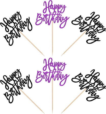 24 PCS Happy Birthday Cupcake Toppers Glitter Picks for Celebrating Anniversary Theme Party Cake Decorations Supplies Gold