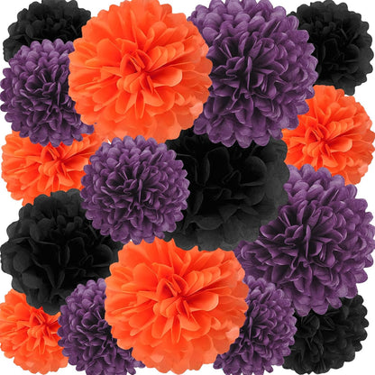 18 PCS Tissue Paper Pom Poms, Tissue Pom Poms Flowers, Sizes of 6", 10", 12", 14" Hanging Paper Flower Ball for Wedding, Birthday, Halloween, Christmas, Baby Shower Party Decor (Red Black Gold)