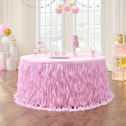 leegleri 6FT Tulle Ruffle Curly Willow Table Skirt for Rectangle or Round Tables, Under The Sea Ocean Blue Baby Shark Themed Tutu Table Skirt for Baby Shower, Birthday Party
