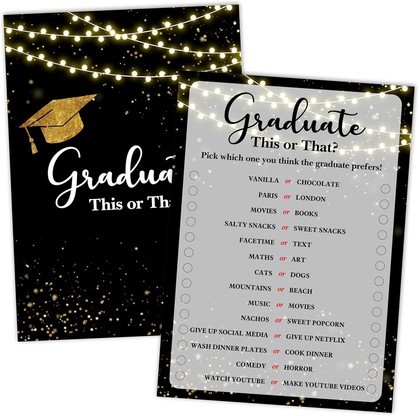 Graduation Games, Black Gold Grad Party Game Cards for Adults, Graduation Guest Bingo Games, Graduation Celebration Party Favors Supplies, 25 Pack (08)