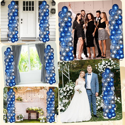 2 Sets Balloon Column Stand Kit with 100 Balloons Adjustable Balloon Tower Stand with Bases for Floor Balloons Column Kit for 2026 Graduation Birthday Appreciation Party Decor Navy Blue and Silver