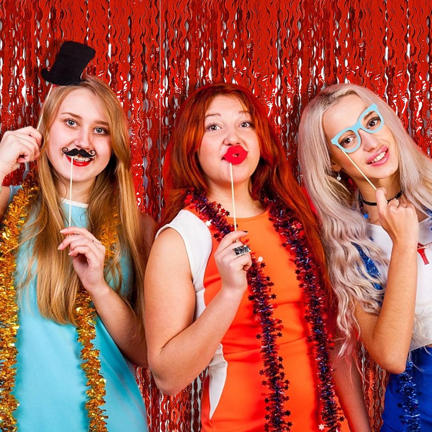 Tinsel Foil Fringe Curtains Wavy Backdrop for Parties Sparkle Metallic Wavy Foil Fringe Backdrop Curtain for Party Decorations Photo Booth Props for Birthday Graduation Wedding