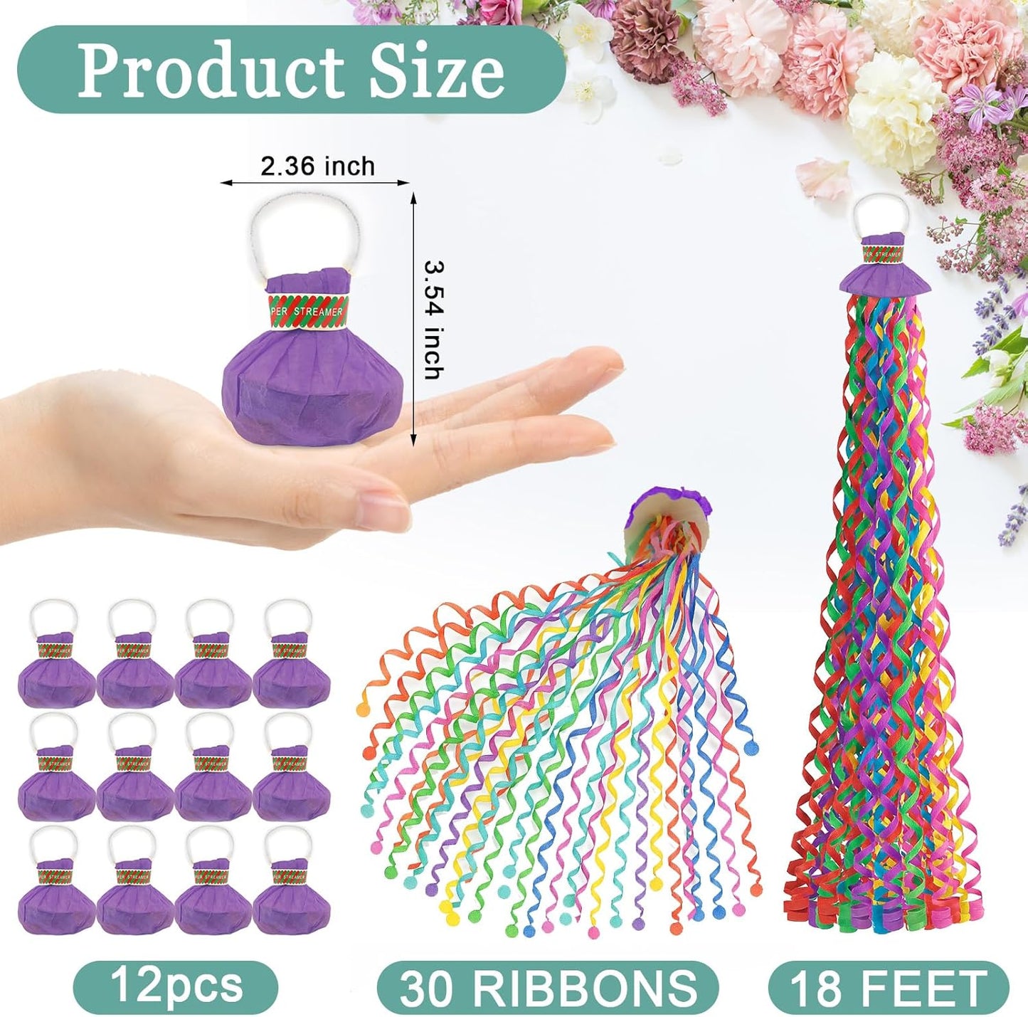 12 pcs Confetti Popper Hand Throw Streamers, No Mess Colorful Streamer Poppers, for Baby Shower, Party Celebrations, Wedding, Birthday (White)