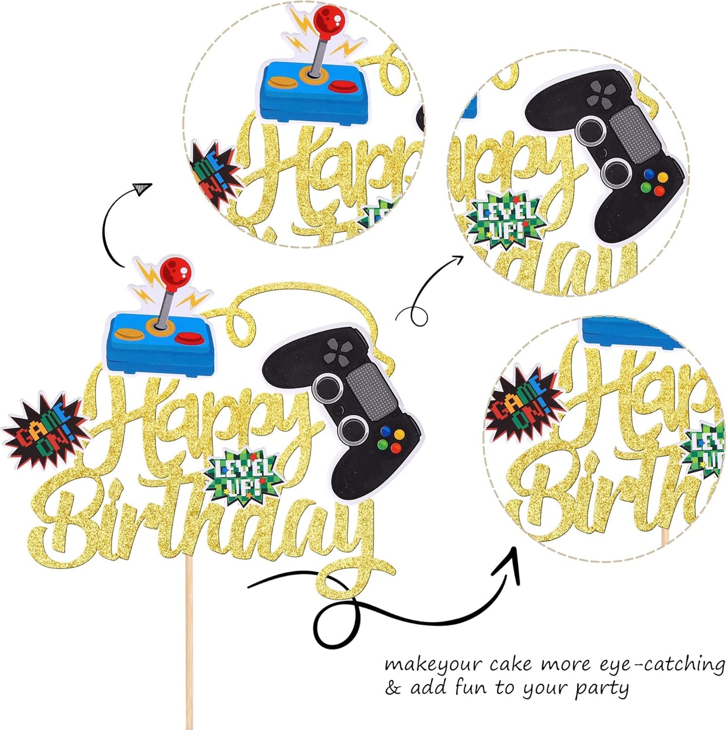 36 PCS Video Game Cupcake Toppers Assembled Game On Controllers Cupcake Picks GamePad Cake Decorations for Game Theme Baby Shower Kids Boys Girls Birthday Anniversary Party Decorations Supplies