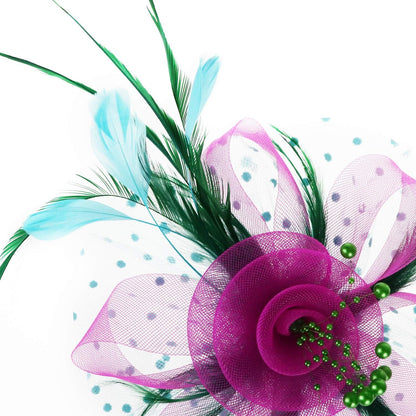 DRESHOW Fascinators Hat Flower Mesh Ribbons Feathers on a Headband and a Clip Tea Party Headwear for Girls and Women - Colors B