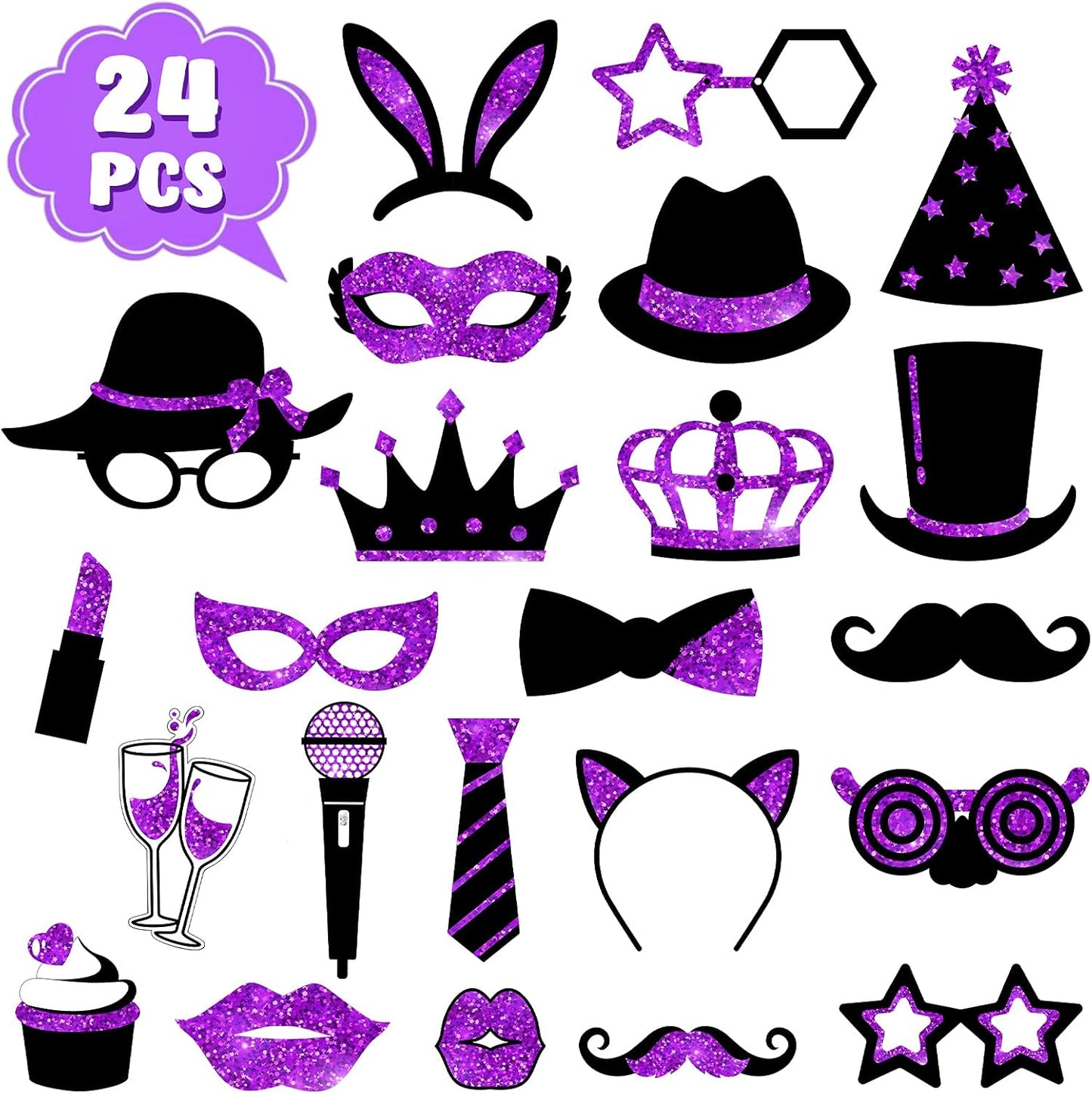 Zonon 24 Pcs Funny Photo Booth Props Class of 2026 Graduation Birthday Wedding Family Class Reunion Prom Disco Party Celebration Decoration Supplies Mix of Hats, Lipstick, Tie(Blue and Black)