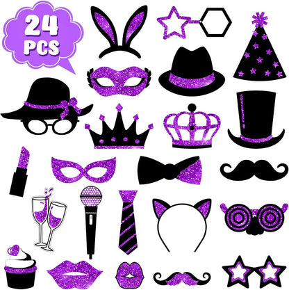 Zonon 24 Pcs Funny Photo Booth Props Class of 2026 Graduation Birthday Wedding Family Class Reunion Prom Disco Party Celebration Decoration Supplies Mix of Hats, Lipstick, Tie(Blue and Black)