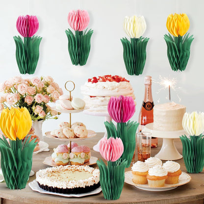SUNBEAUTY 9PCS Spring Wildflower Party Decorations Wild Flowers Honeycomb Centerpieces for Tables Wildflower Birthday Spring Flower Theme Party Decorations for Garden Baby Shower, Easter, Mothers Day