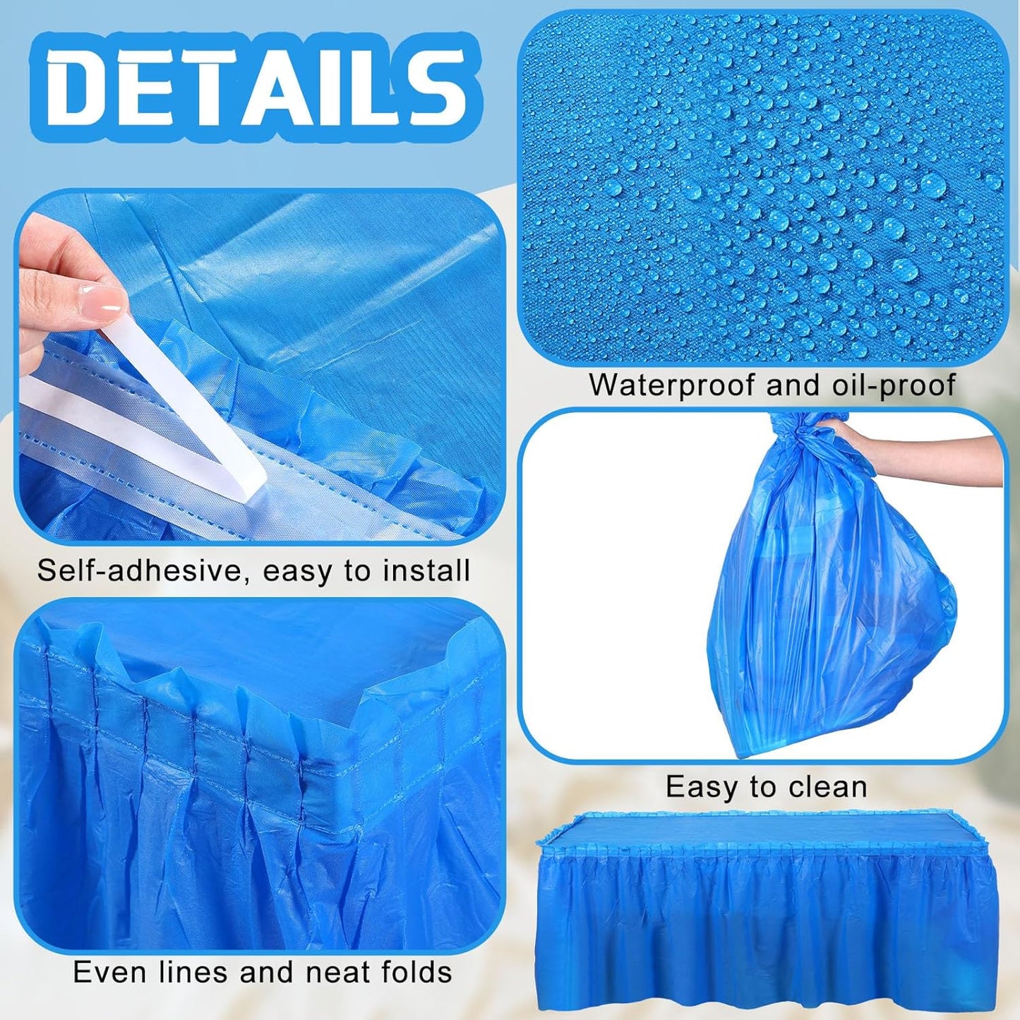 Oudain 6 Pcs Plastic Table Skirts and Stainproof Table Cloths 54 x 108 in Plastic Ruffle Tablecloth 168 x 29 Inches Disposable for Wedding Baby Shower Valentine Spring Easter Party(White)