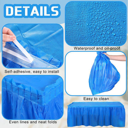 Oudain 6 Pcs Plastic Table Skirts and Stainproof Table Cloths 54 x 108 in Plastic Ruffle Tablecloth 168 x 29 Inches Disposable for Wedding Baby Shower Valentine Spring Easter Party(White)