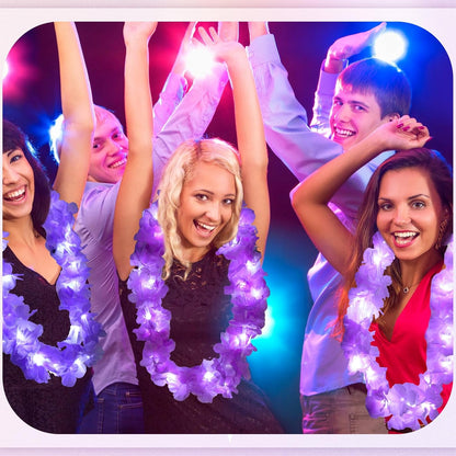 Sherr 24 Pcs LED Leis Light Up Purple and Gold Hawaiian Flower Necklaces, Graduation 2026 Party Supplies, Class of 2026 Leis for Beach Wedding Luau Glow Party Favors