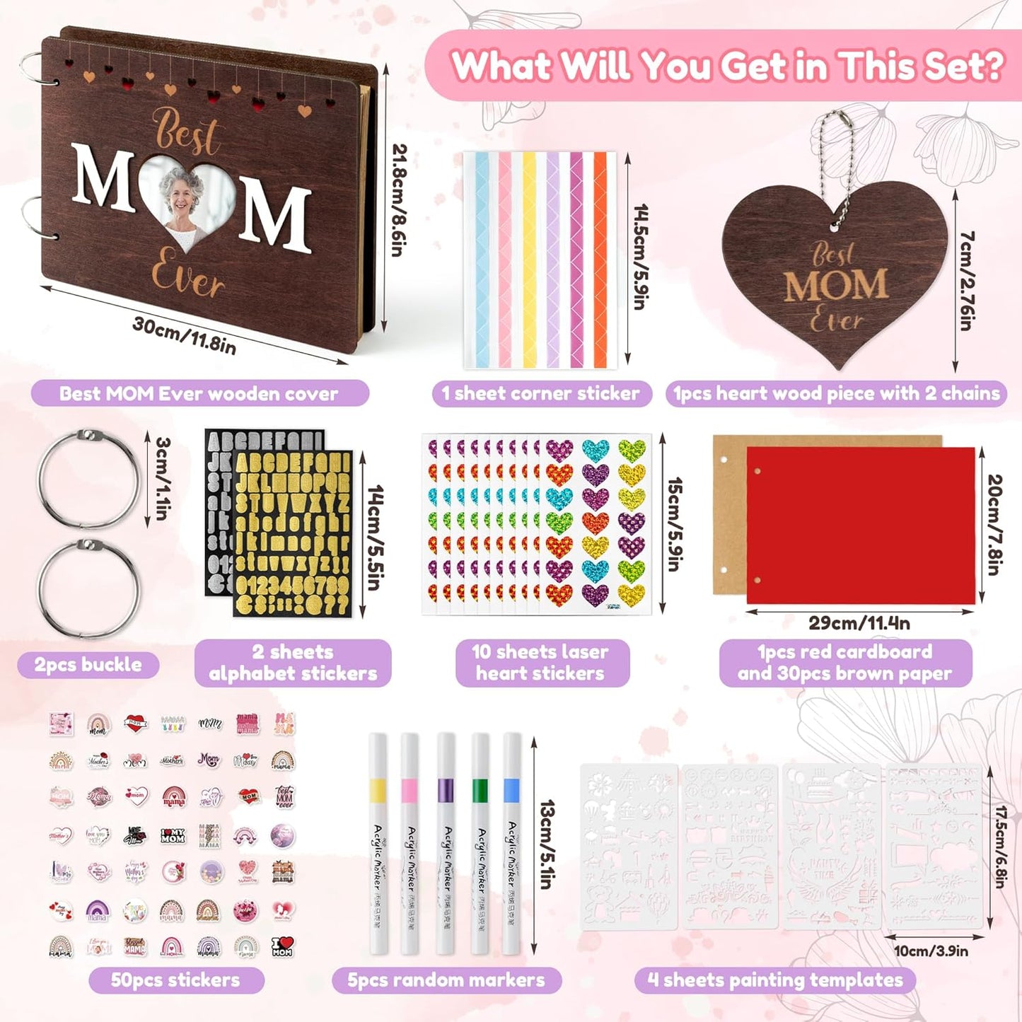 TICIAGA Congrats Grad Scrapbook Album Kit - 108PCS Large Wooden Graduation Photo Album Craft Set for Students, 11.8x8.6 Class of 2026 Memory Keepsake Book for High School College Graduation Party Gift