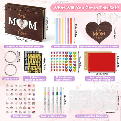 TICIAGA Congrats Grad Scrapbook Album Kit - 108PCS Large Wooden Graduation Photo Album Craft Set for Students, 11.8x8.6 Class of 2026 Memory Keepsake Book for High School College Graduation Party Gift