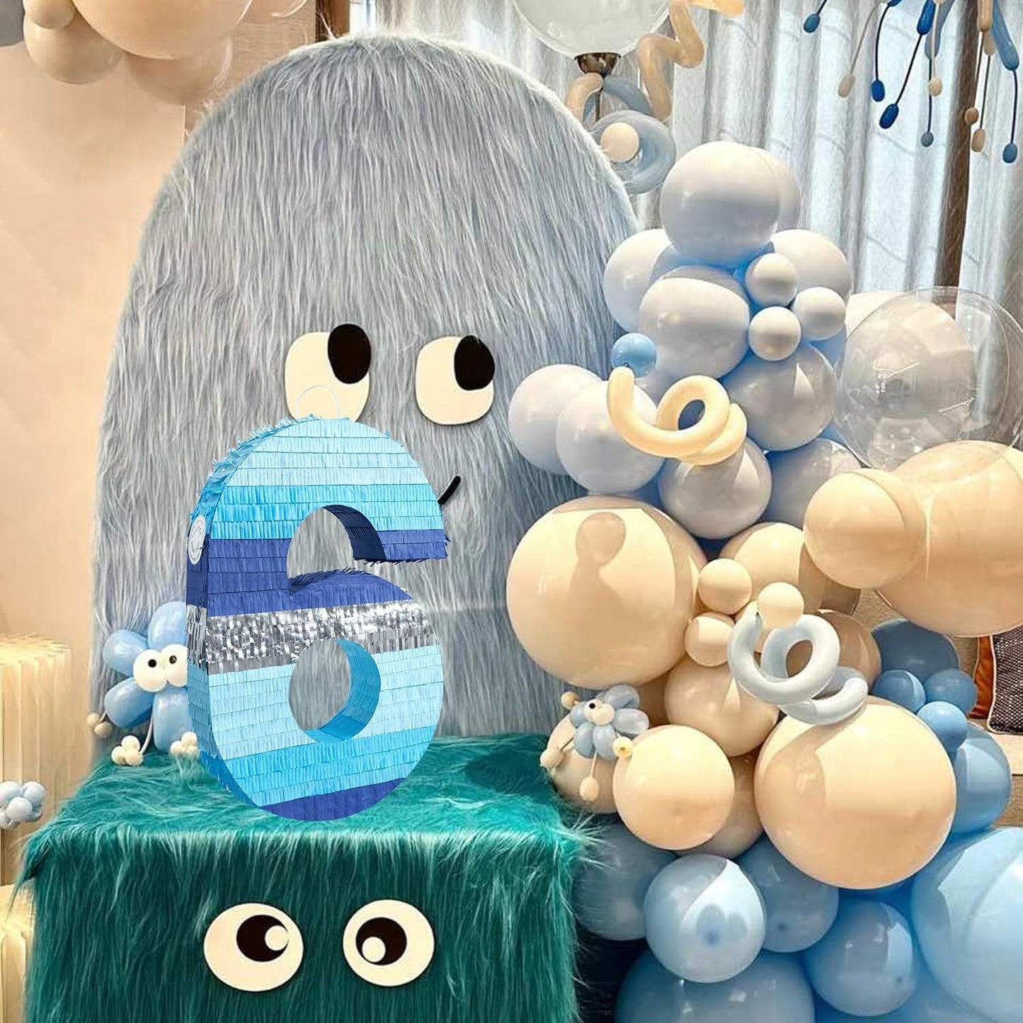 PCFING 20 Inch Number 3 Piñata Blue Silver with 30 Inch Piñata Stick Blindfold Confetti for Boys Girls Adults Birthday Party Decorations, Anniversary Celebration, Fiesta