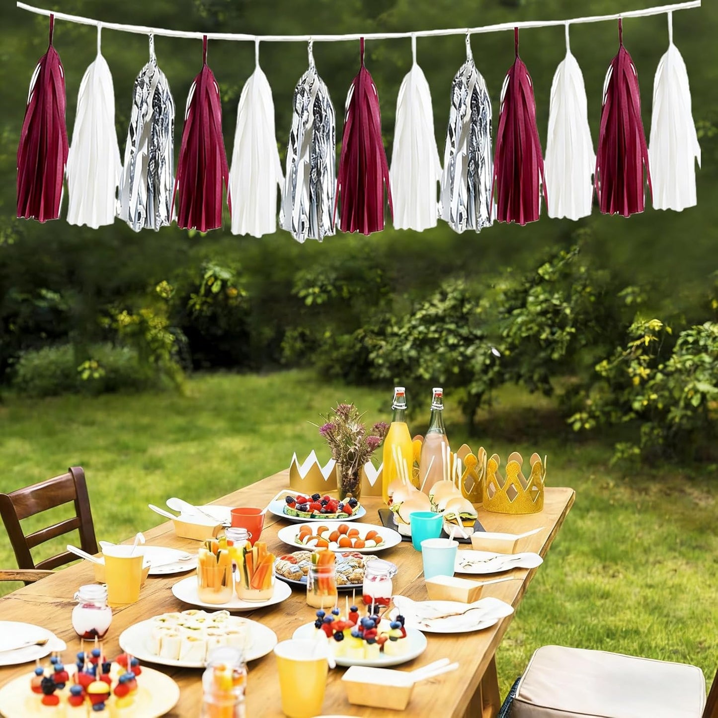 Graduation Decorations Maroon White 2026/Maroon Graduation Party Decorations Silver Tissue Paper Tassel Garlands, Burgundy White Party Garlands for Wedding, Burgundy Silver Birthday Decor