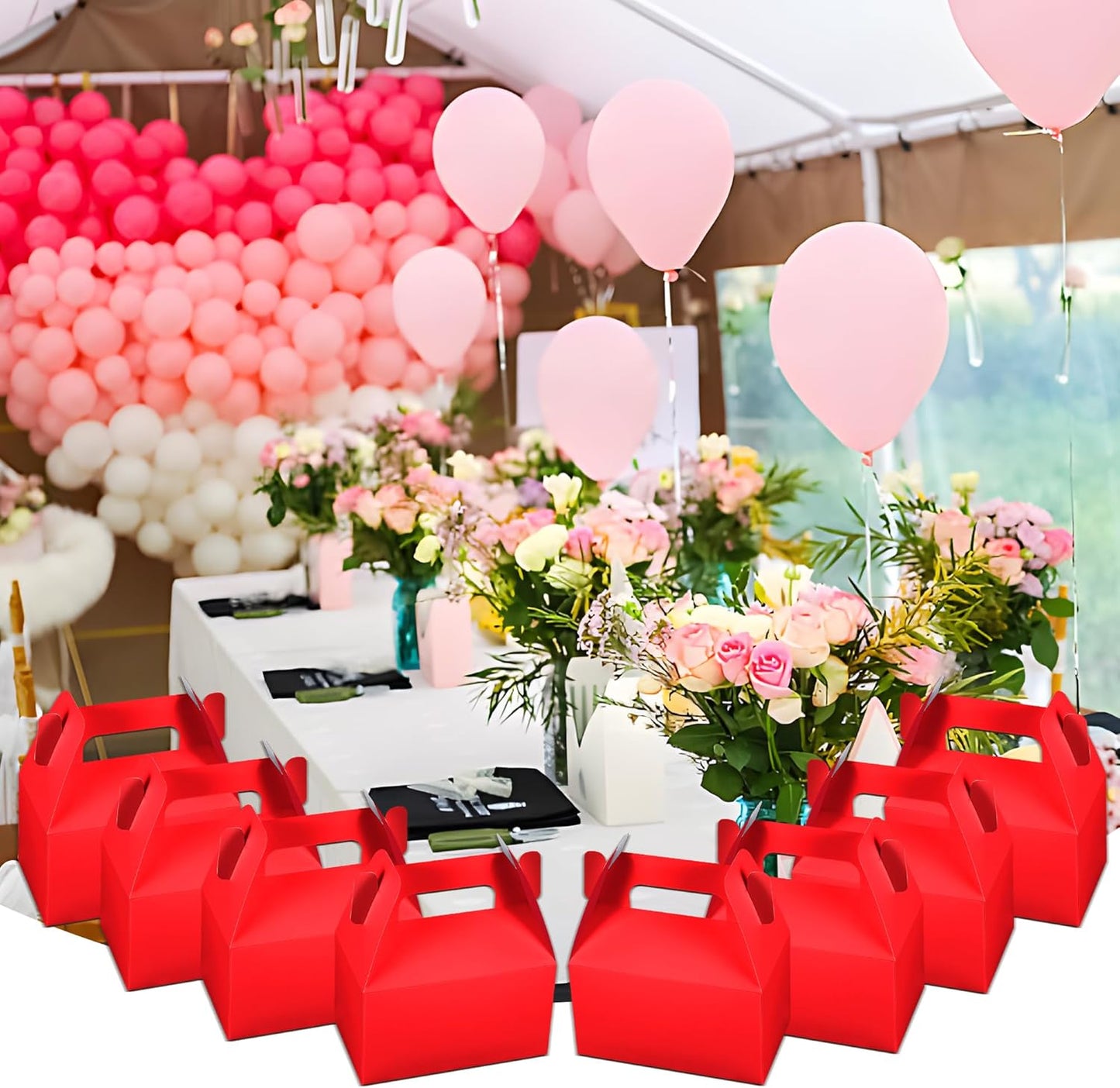 XAGLVV 24 Pack White Paper Gable Boxes,6.2 Inch Candy Boxes with Handle, Snack Party Favor& Gift Cookie bags for kids Birthday,Wedding, Baby Shower, Graduation.