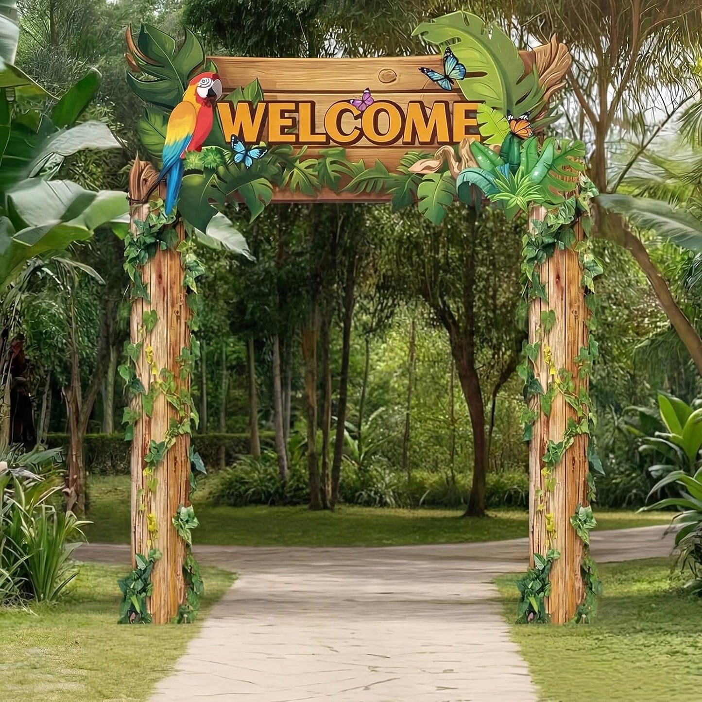 Peryiter 3 Pcs Camping Themed Party Decorations Banner Welcome Porch Sign with 1 Double Sided Tape for Summer Camp Birthday Hawaii Baby Shower Themed Party Activity Decor door (Forest Style)