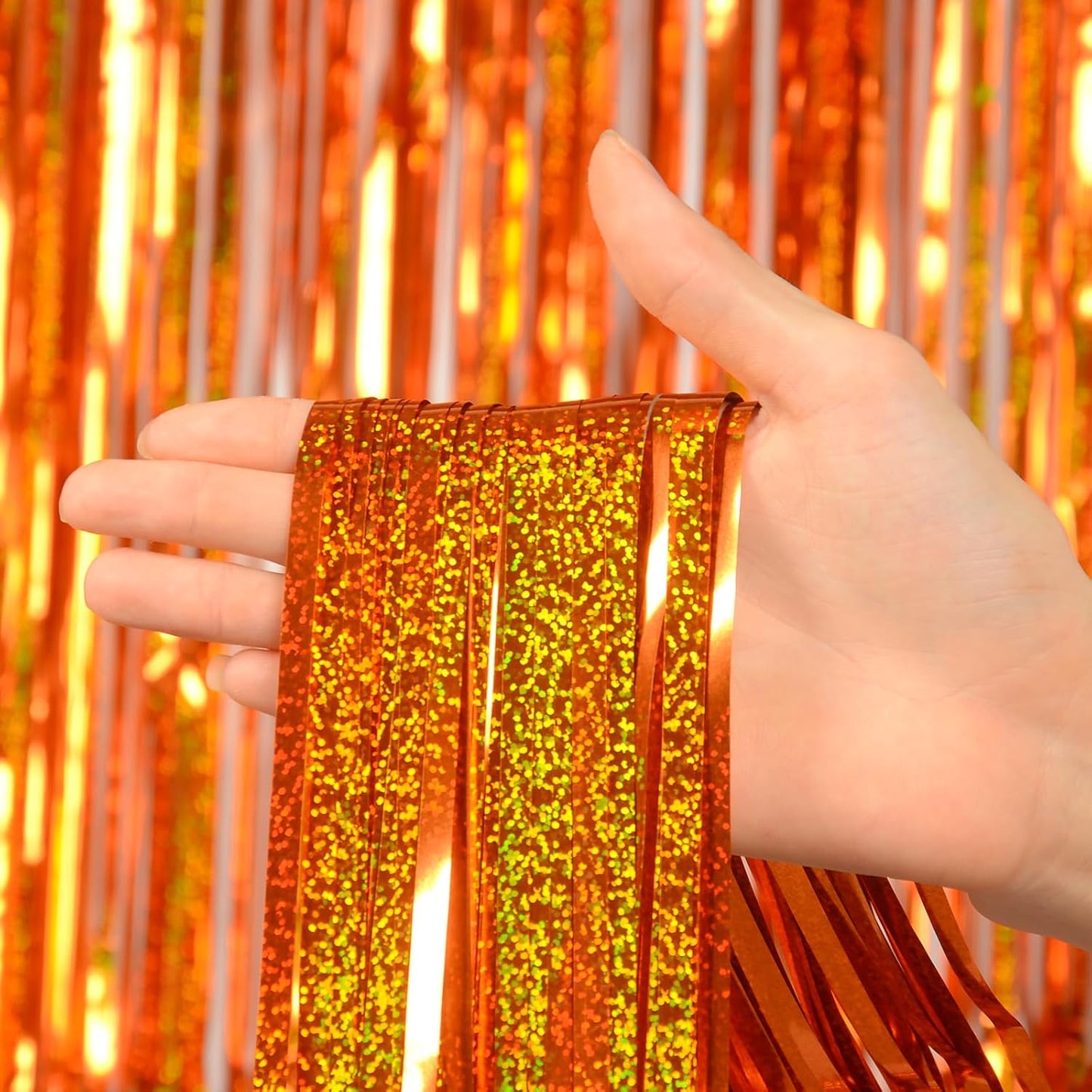 Melsan 2 Pack 3.2 ft x 8.2 ft Tinsel Foil Fringe Curtains Backdrop, Sparkle Metallic Foil Curtains for Party Photo Booth Props Decoration, Pinkish Purple