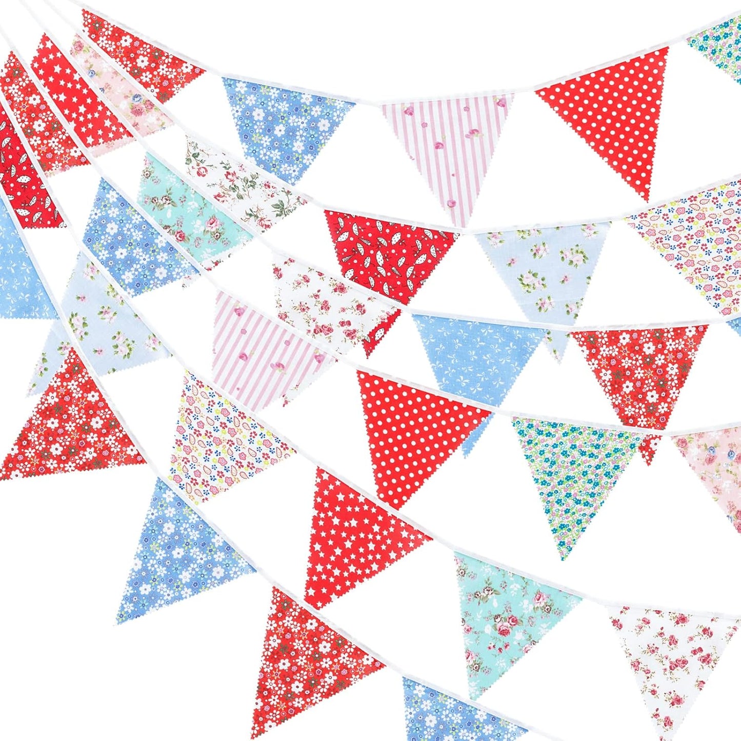 jijAcraft 39Ft Triangle Bunting Banner, 42Pcs Tea Floral Party Bunting Cotton Fabric Flags Pennant Garlands for Birthday Party, Wedding, Baby Shower, Outdoor and Home Decorations (Pink)
