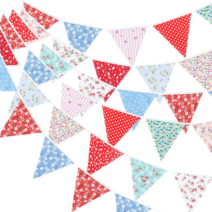 jijAcraft 39Ft Triangle Bunting Banner, 42Pcs Tea Floral Party Bunting Cotton Fabric Flags Pennant Garlands for Birthday Party, Wedding, Baby Shower, Outdoor and Home Decorations (Pink)