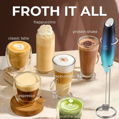 Zulay Kitchen Powerful Milk Frother Wand With Duracell Batteries - Ultra Fast Handheld Drink Mixer - Electric Whisk Foam Maker for Coffee, Lattes, Cappuccino & Matcha - Z1 Motor - Black - Colors B