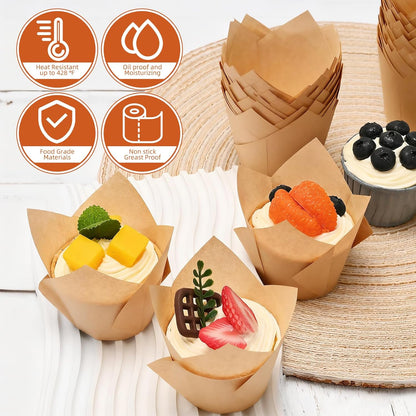 200pcs Tulip Cupcake Liners, Premium Muffin Liners Holders for Baking Cups, Greaseproof Cupcake Wrappers in Standard Size, Classic Parchment Paper Cupcakes Liner for Party, Christmas by JIRNGLA