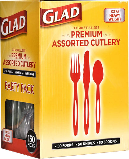 Glad Clear Disposable Cutlery Set with Heavy Duty Plastic Forks, Knives, and Spoons, Reusable Dishwasher Safe Plastic Utensils for Parties and Everyday Use, 240 Count