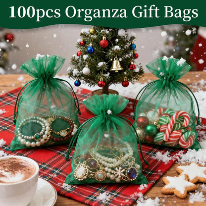 100PCS White Organza Bags, 4x6 Inch Small Mesh Bags Drawstring, Jewelry Gift Bags for Easter, Party, Festival, Bathroom Soaps, Makeup