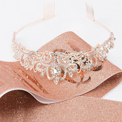 COCIDE Birthday Queen Sash & Rhinestone Tiara Set Gold Happy Birthday Crowns for Women Party Decoration Kit Rhinestone Headband for Women Glitter Crystal Hair Accessories for Cake Topper