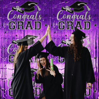 Gradution Party Suppiles Backdrop Decoration 2026, Claas of 2026 Streamer Tinsel Foil Fringe Curtains, Photo Booth Prop Backdrop, Black Grad Photo Backgrounds