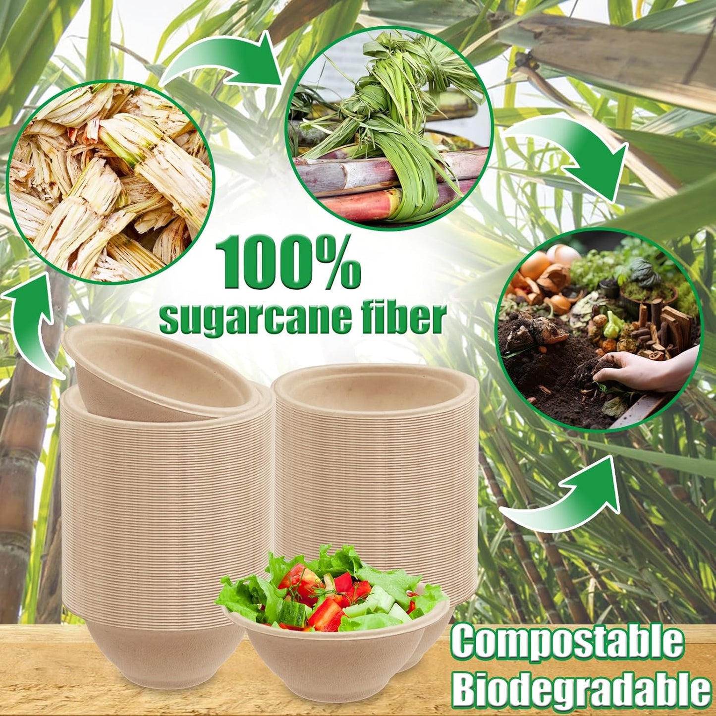 Tiaiidi 100 Pack 8 oz Disposable Paper Bowls,Compostable Bagasse Bowls,Small Biodegradable Heavy-Duty Bowls for Hot and Cold Food