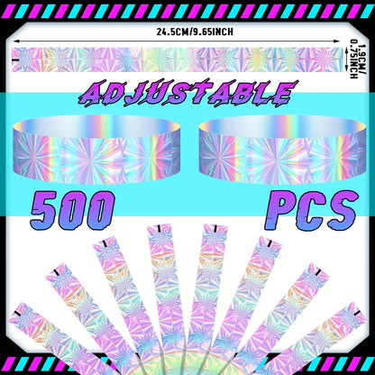 Glenmal 500 Pcs Holographic Plastic Party Wristbands Waterproof Event Neon Bracelets Wrist Bands Arm Bands for Water Parks Concerts Festivals Conferences Concerts(Fresh Style)