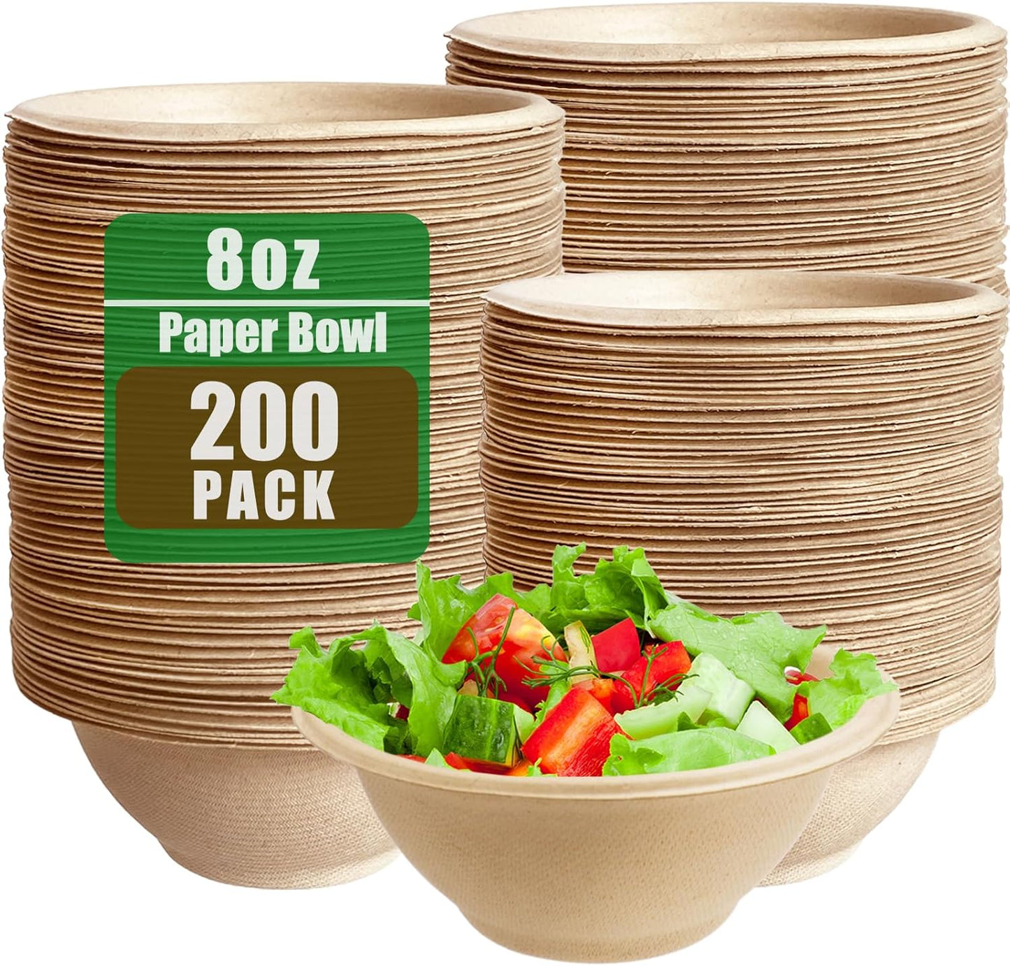 Tiaiidi 100 Pack 8 oz Disposable Paper Bowls,Compostable Bagasse Bowls,Small Biodegradable Heavy-Duty Bowls for Hot and Cold Food