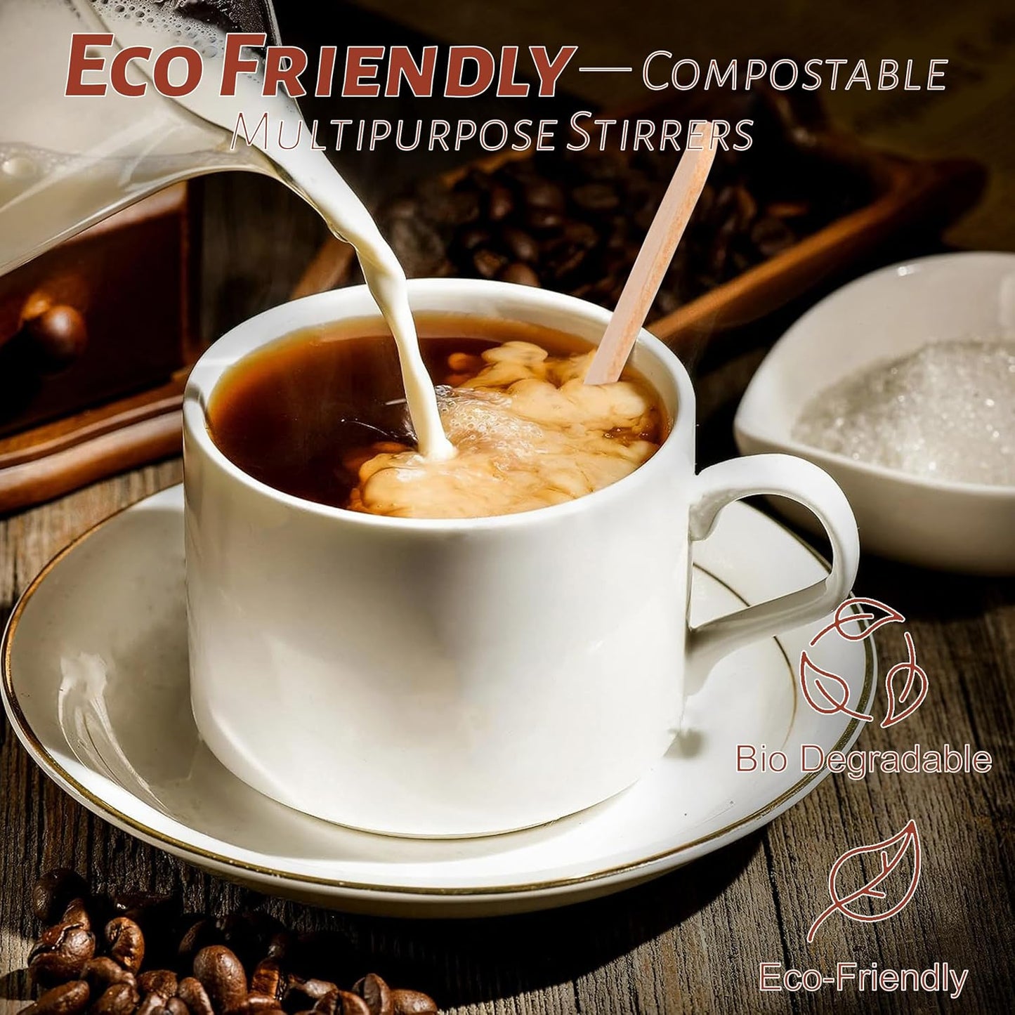 ANTETOK Wooden Coffee Stirrers - Coffee Stir Sticks 7.5 Inch,100pcs Disposable Birch Wood Coffee/Beverage Stirrers,Swizzle Drink Sticks,Coffee Bar Accessories