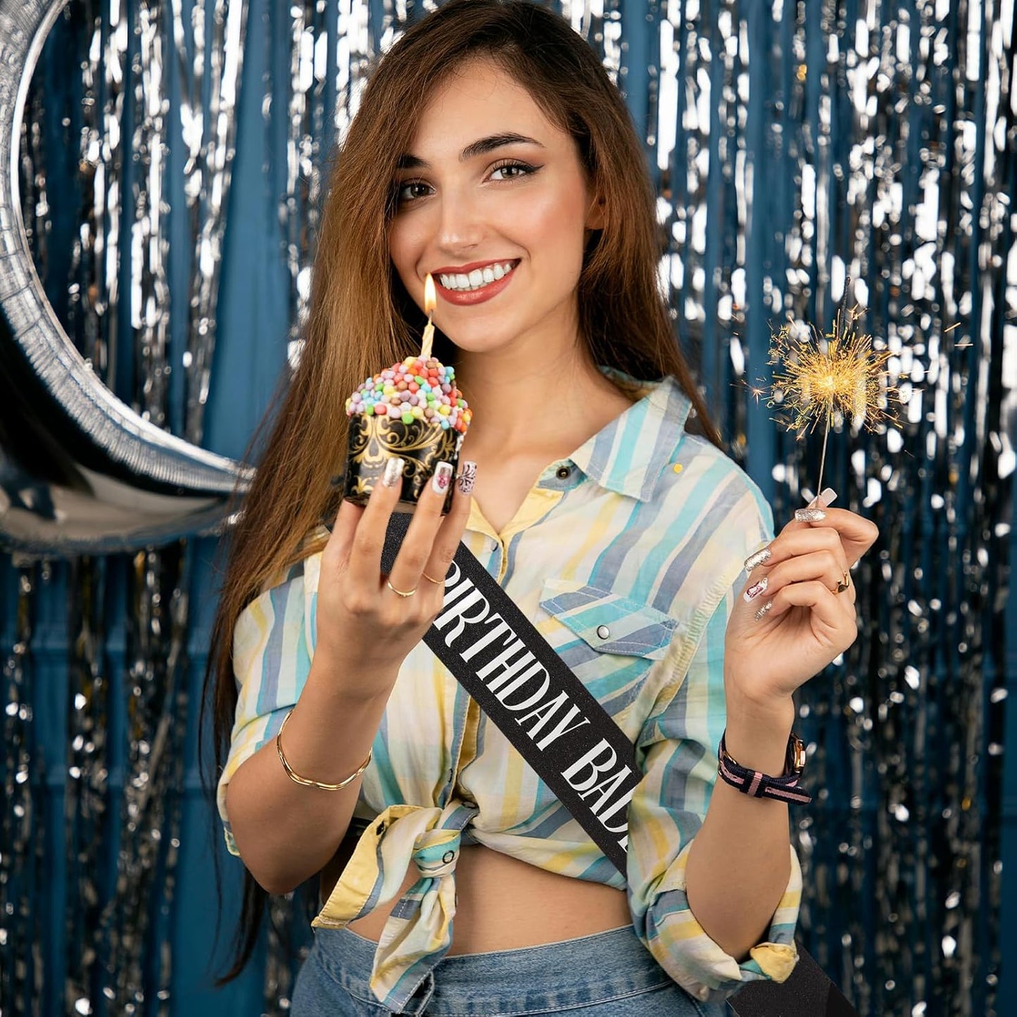 Birthday Baddie Sash, Black Glitter Birthday Sash for Women Men Girls, Gold Foil Funny BirthdaySash Decorations Party Favors Accessories Supplies (Gold)