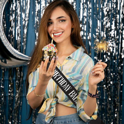 Birthday Baddie Sash, Black Glitter Birthday Sash for Women Men Girls, Gold Foil Funny BirthdaySash Decorations Party Favors Accessories Supplies (Gold)